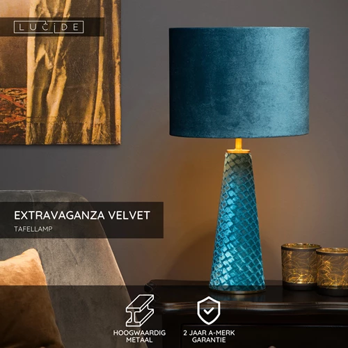 Lucide EXTRAVAGANZA VELVET - Tafellamp - Ø 25 cm - 1xE27 - Turkoois - USP